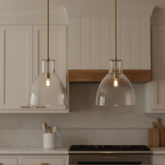 Farmhouse Recycled Hammered Glass Pendant Light for Kitchen Island