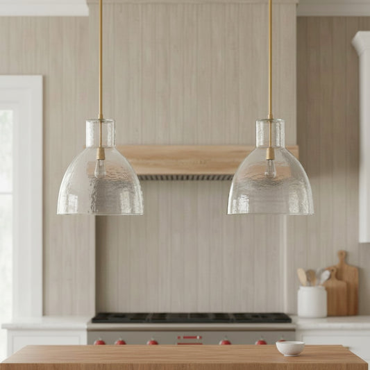 Farmhouse Recycled Hammered Glass Pendant Light for Kitchen Island