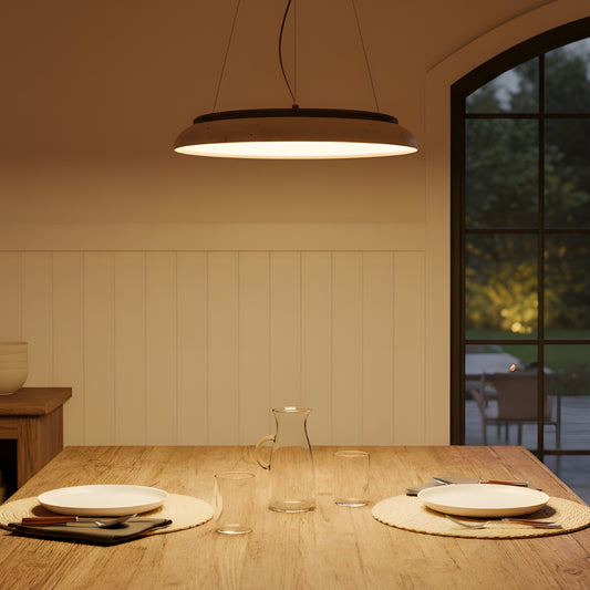 Modern Round Wabi-Sabi Travertine Wood and Stone Pendant Light