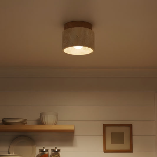 Modern Wabi-Sabi Cylindrical Travertine Natural Stone Ceiling Light