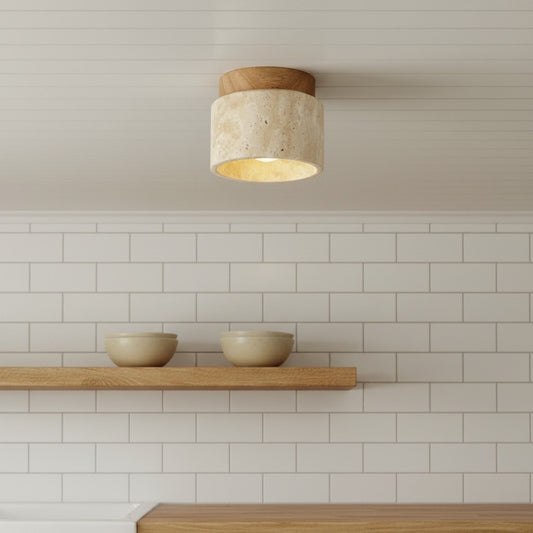 Modern Wabi-Sabi Cylindrical Travertine Natural Stone Ceiling Light