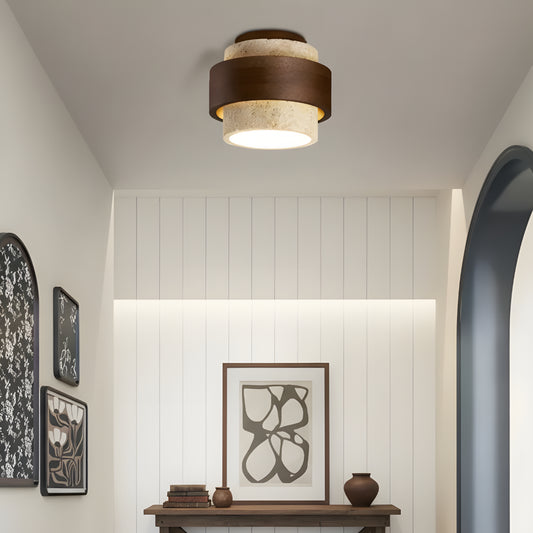 Modern Wabi-Sabi Travertine Natural Stone Flush Mount Ceiling Light