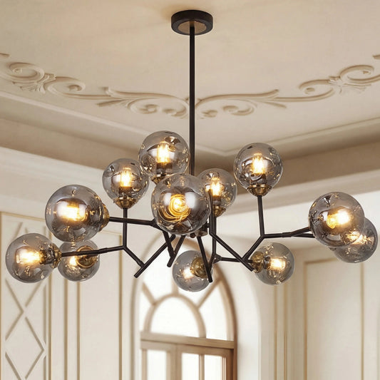 Rosalind Nordic Black Branching Globe Shade Chandelier