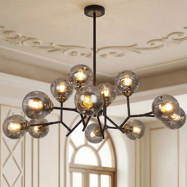 Rosalind Nordic Black Branching Globe Shade Chandelier