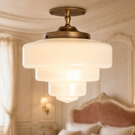 Moliy Vintage Brass Glass Semi Flush Mount Ceiling Light