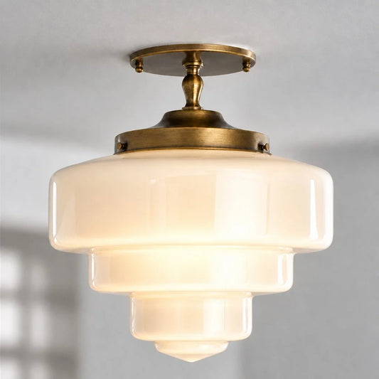 Moliy Vintage Brass Glass Semi Flush Mount Ceiling Light