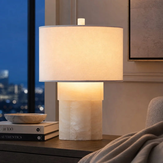 Moryn Modern Minimalist Tiered Alabaster Fabric Table Lamp