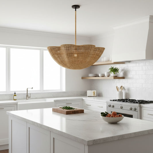 Natural Woven Rattan Scalloped Pendant Light