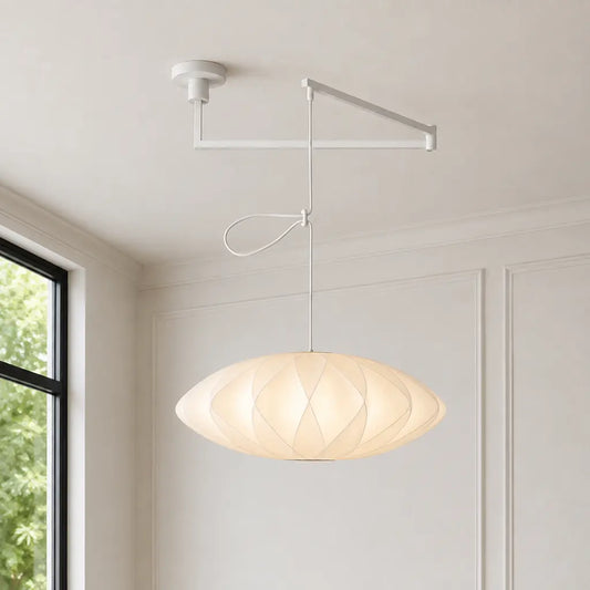 Nelsan Mid-Century Mulberry Silk Bubble Swing Arm Pendant Light