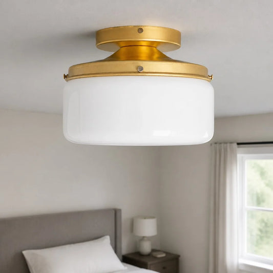 Neort Modern Classic Drum Milk Glass Ceiling Light