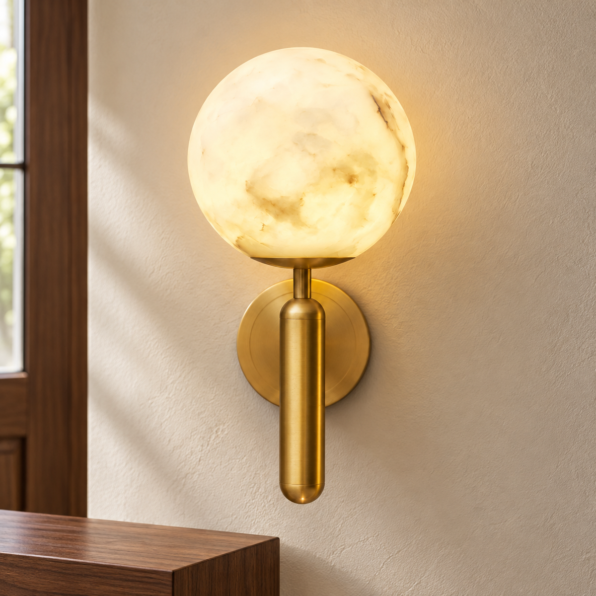 Nerina Luxury Alabaster Wall Sconce, N11 installed SKU view