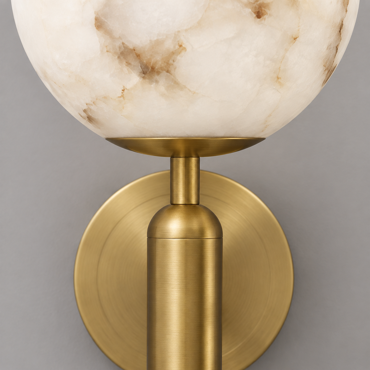 Nerina Luxury Alabaster Wall Sconce, brass stem connection detail