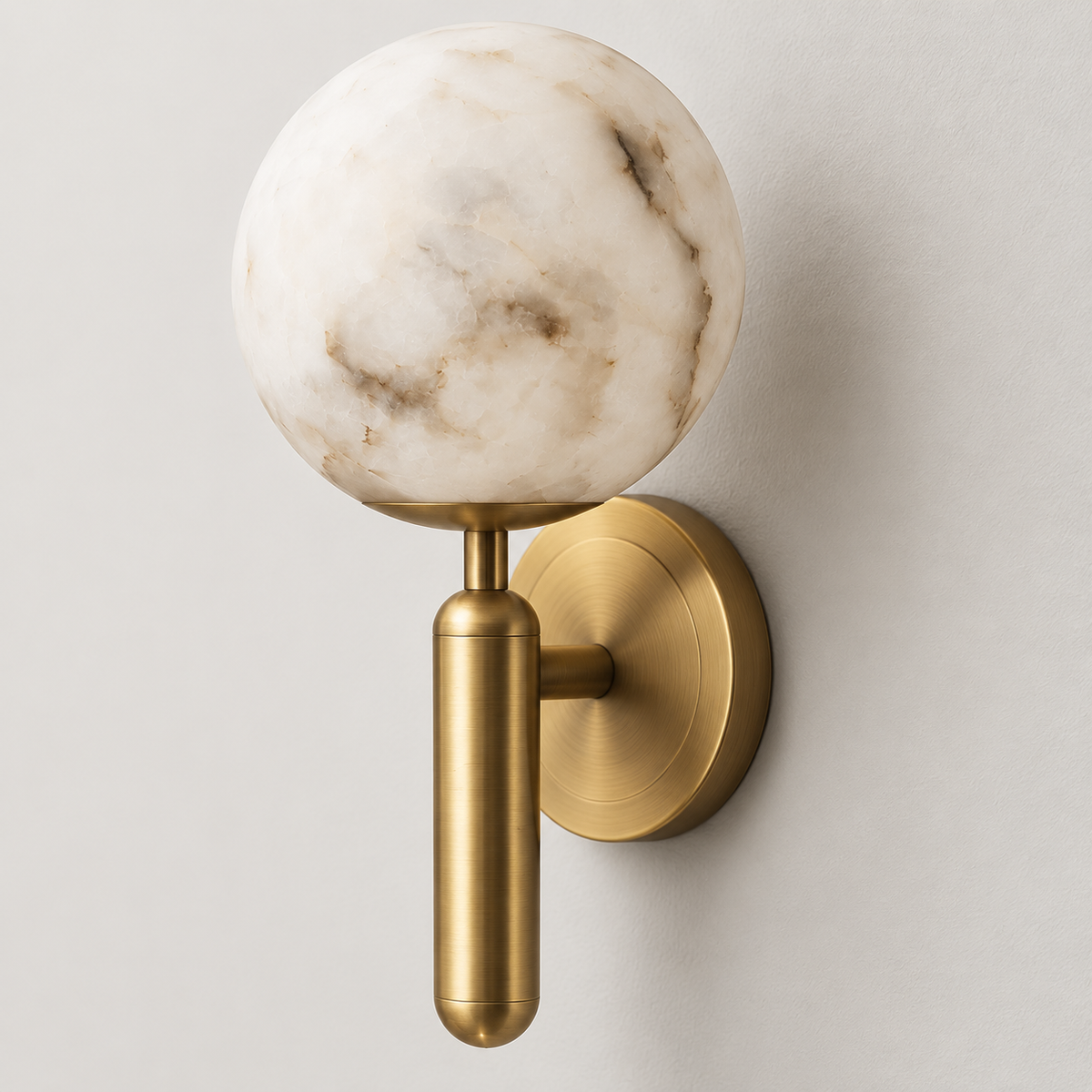 Nerina Luxury Alabaster Wall Sconce, round backplate detail