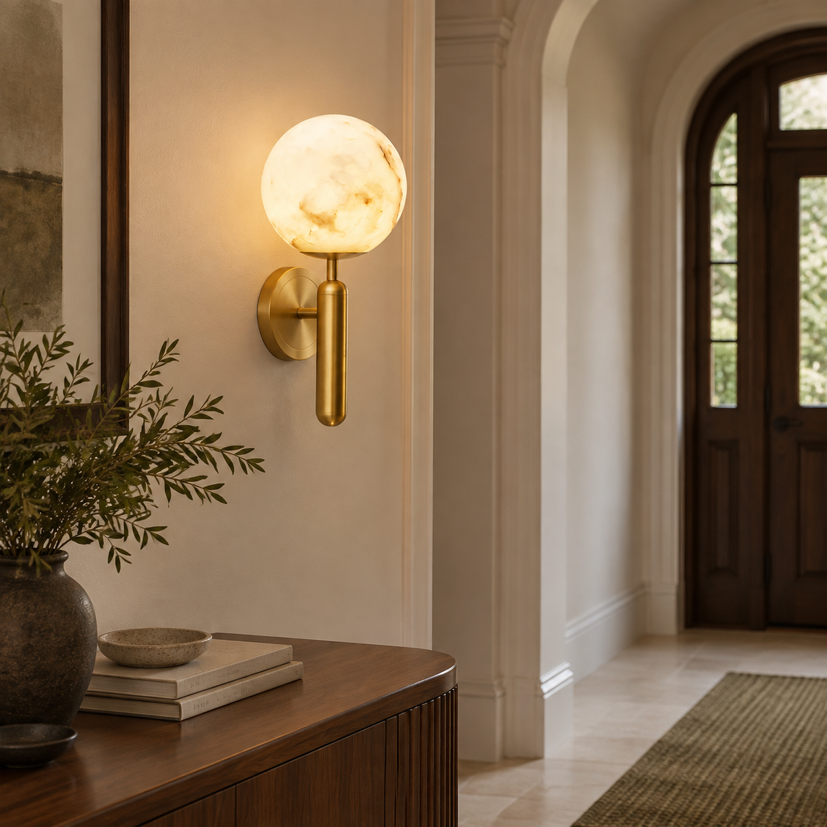 Nerina Luxury Alabaster Wall Sconce, medium entryway view