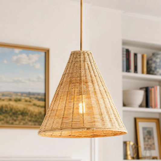 Nerissa Rustic Woven Rattan Cone Pendant Light