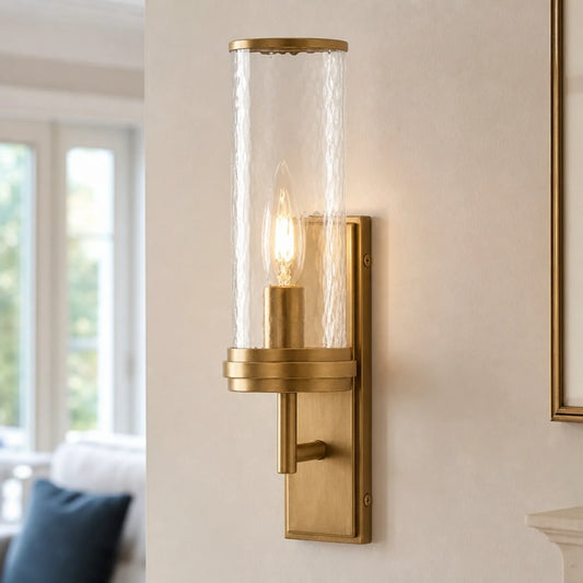 Noctis Farmhouse Cylinder Tube Hammered Glass Wall Sconce