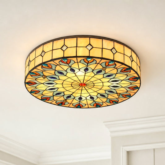 Noctis Vintage Stained Glass Flush Mount Ceiling Light
