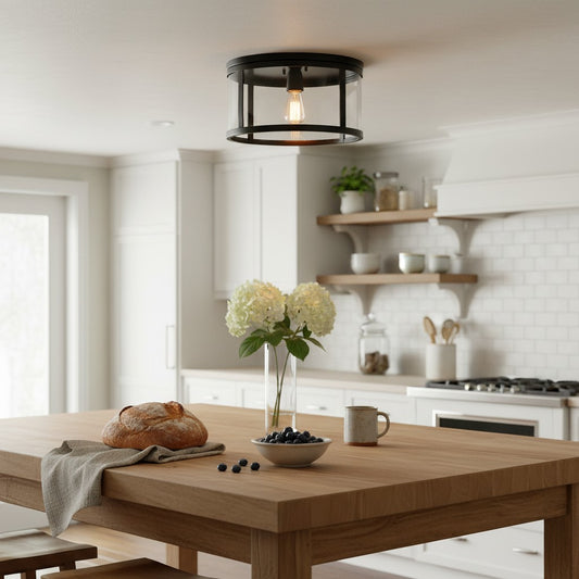 Nolan Industrial Round Clear Glass Flush Mount Ceiling Light