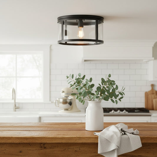 Nolan Industrial Round Clear Glass Flush Mount Ceiling Light