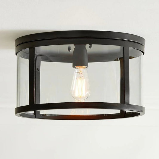 Nolan Industrial Round Clear Glass Flush Mount Ceiling Light