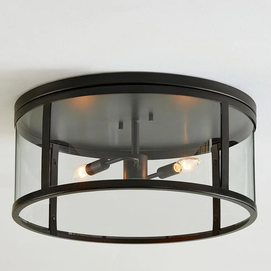 Nolan Industrial Round Clear Glass Flush Mount Ceiling Light