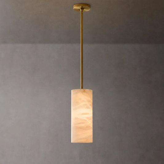 Nordic Hand Carved Alabaster Cylinder Pendant Light