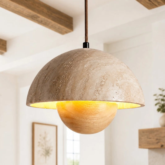 Norvane Wabi Sabi Half Dome Travertine Pendant Lamp