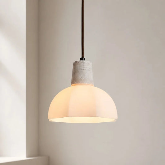 Nova Earthy Petal Dome Glass Travertine Pendant Light