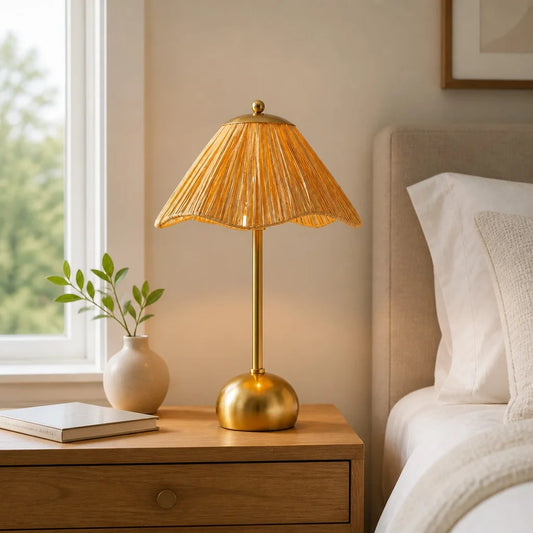 Ophelia Modern Scalloped Raffia Metal Table Light