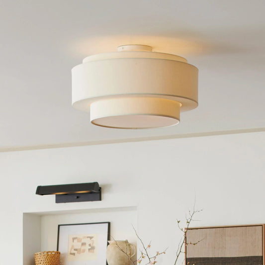 Oriana Modern Cream White Tiered Drum Linen Ceiling Light