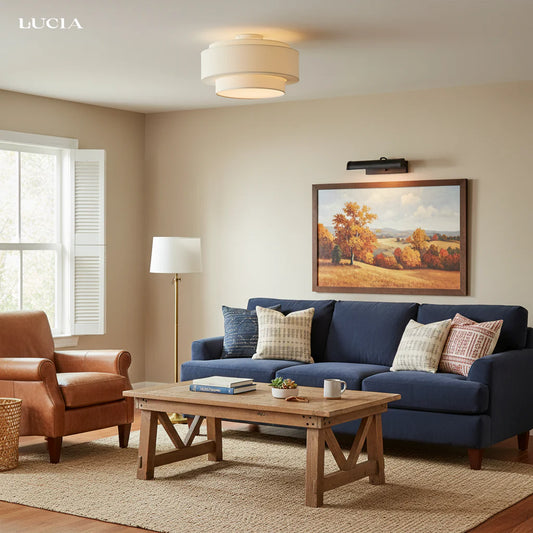 Oriana Modern Cream White Tiered Drum Linen Ceiling Light