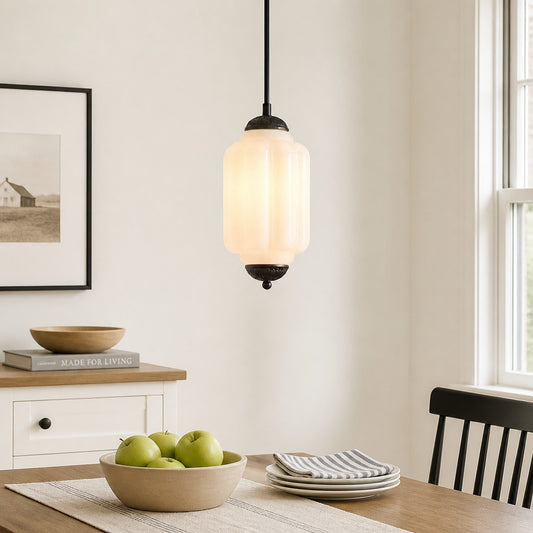 Ozara Vintage Scallop Milk Glass Pendant Light