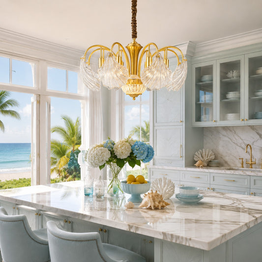 Percival French Glass Scallop Shell Chandelier