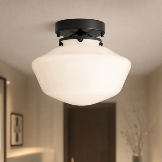 Perrin Modern Mid‑Century Wide Milk Glass Ceiling Light
