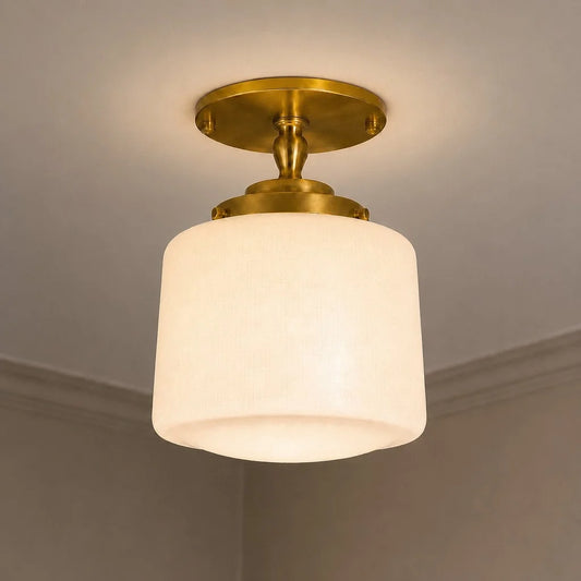 Phelan Art Deco Milk Glass Drum Semi-Flush Ceiling Light