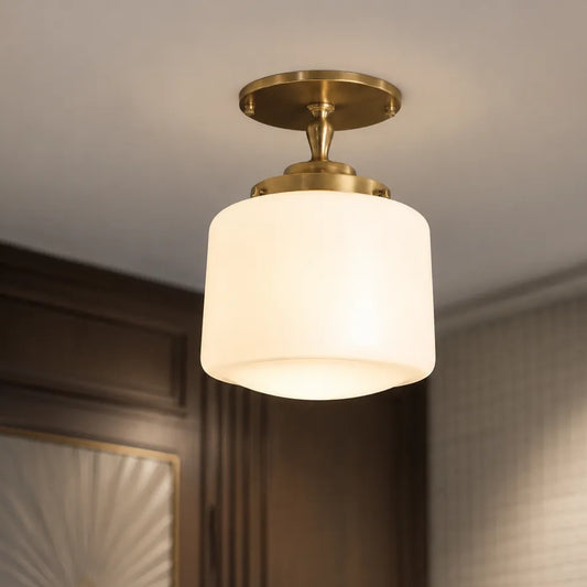 Phelan Art Deco Milk Glass Drum Semi-Flush Ceiling Light