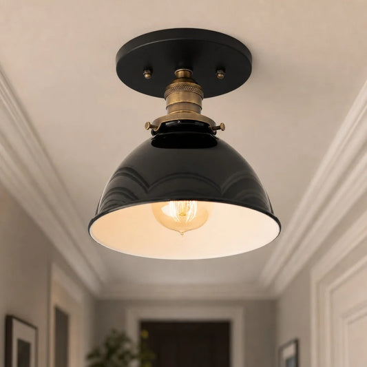 Pike Modern Industrial Black Enamel Dome Metal Ceiling Light