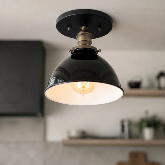 Pike Modern Industrial Black Enamel Dome Metal Ceiling Light