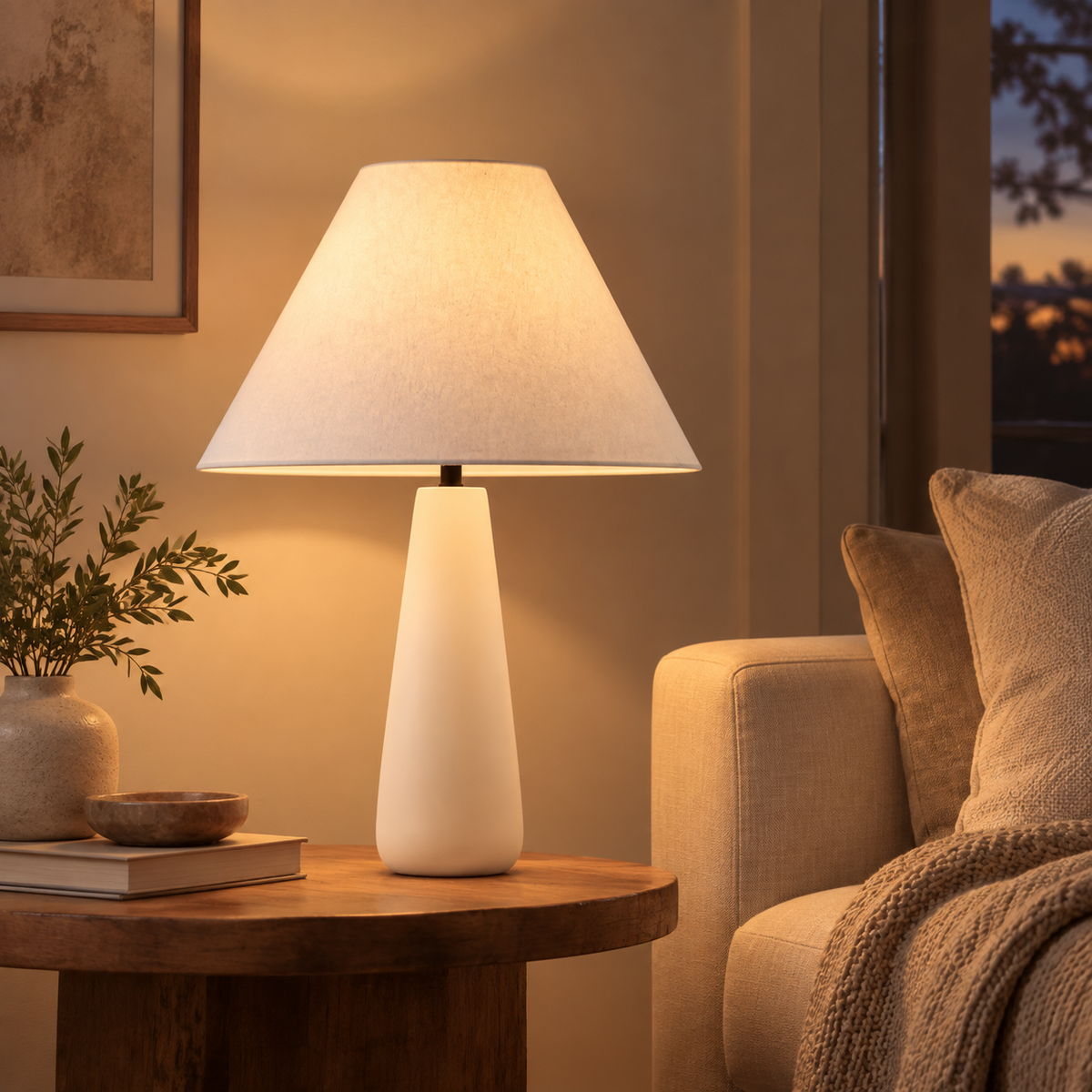 AI-generated Polar white table lamp night scene