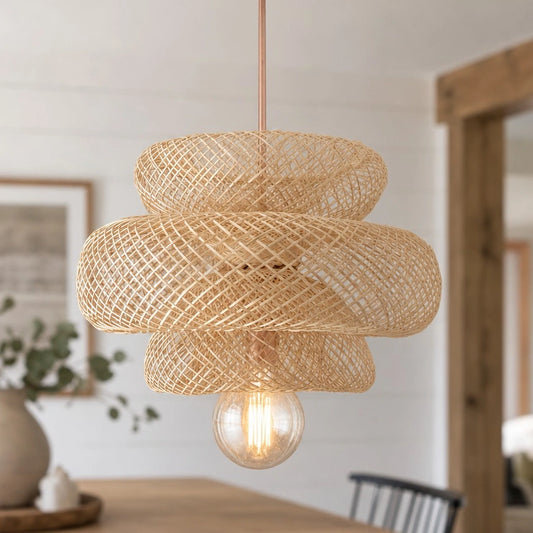 Quenya Bohemian Triple Trap Bamboo Shade Pendant Light