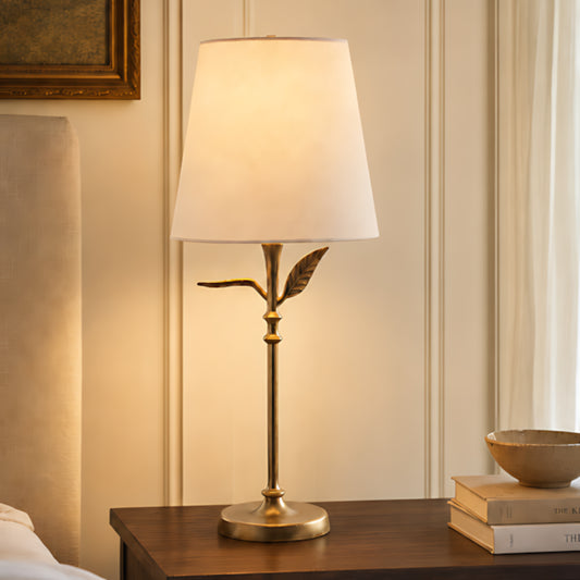 Rafe Farmhouse Antique Brass Botanical Forged Iron Linen Table Lamp