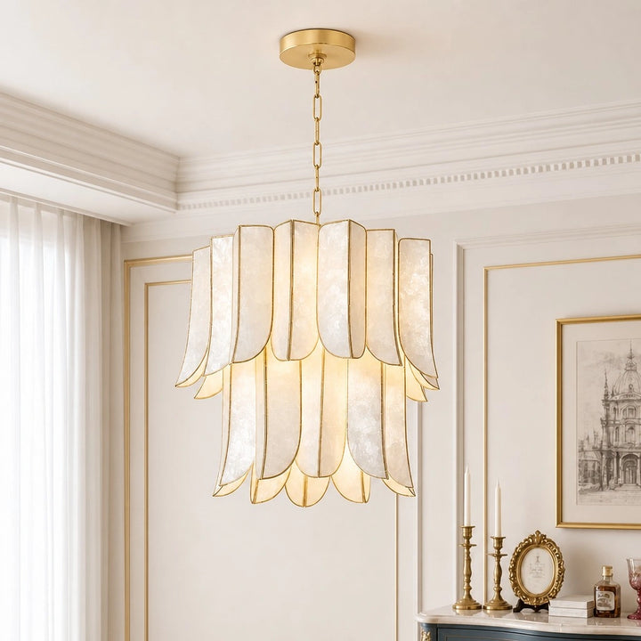 Ravela Vintage Layered Oblong Capiz Shell Chandelier