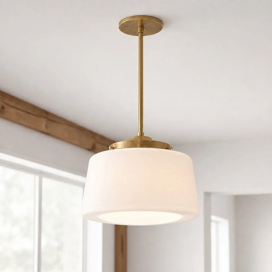 Raven Retro Milk Glass Drum Pendant Light