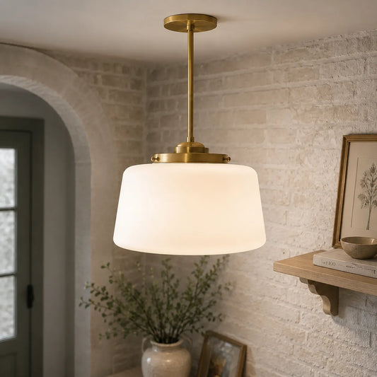 Raven Retro Milk Glass Drum Pendant Light