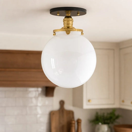 Reeve Modern Industrial Opal Glass Globe Ceiling Light