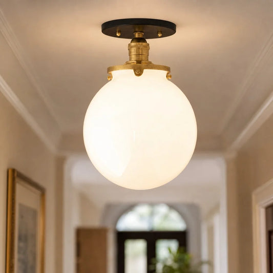 Reeve Modern Industrial Opal Glass Globe Ceiling Light