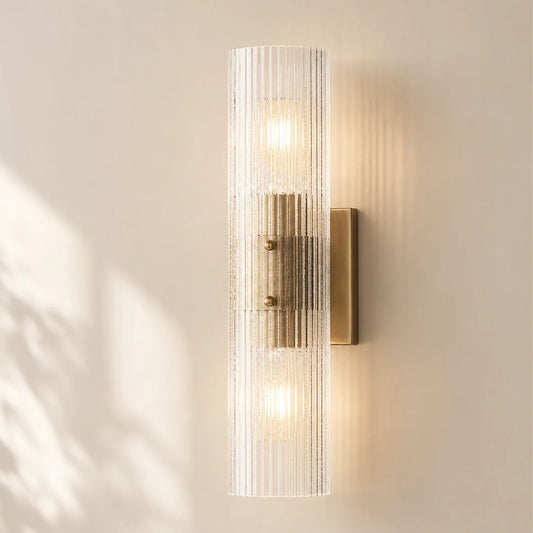 Reid Modern Ribbed Glass Column Wall Light