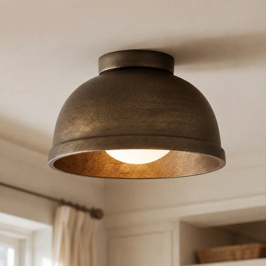 Remy Vintage Black Cast Aluminum Round Flush Mount Ceiling Light