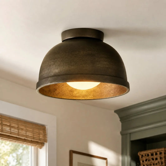 Remy Vintage Black Cast Aluminum Round Flush Mount Ceiling Light
