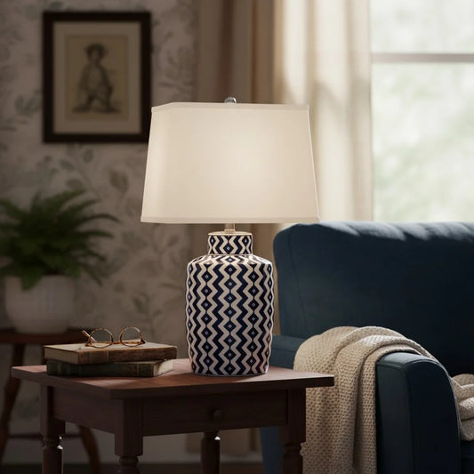 Retro Geometric Carved Fabric Ceramic Table Lamp